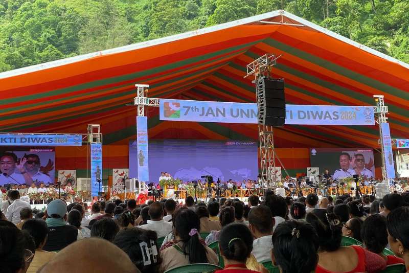 Sikkim Chief Minister Prem Singh Golay speaking at the 7th Jan Unmukti Diwas.